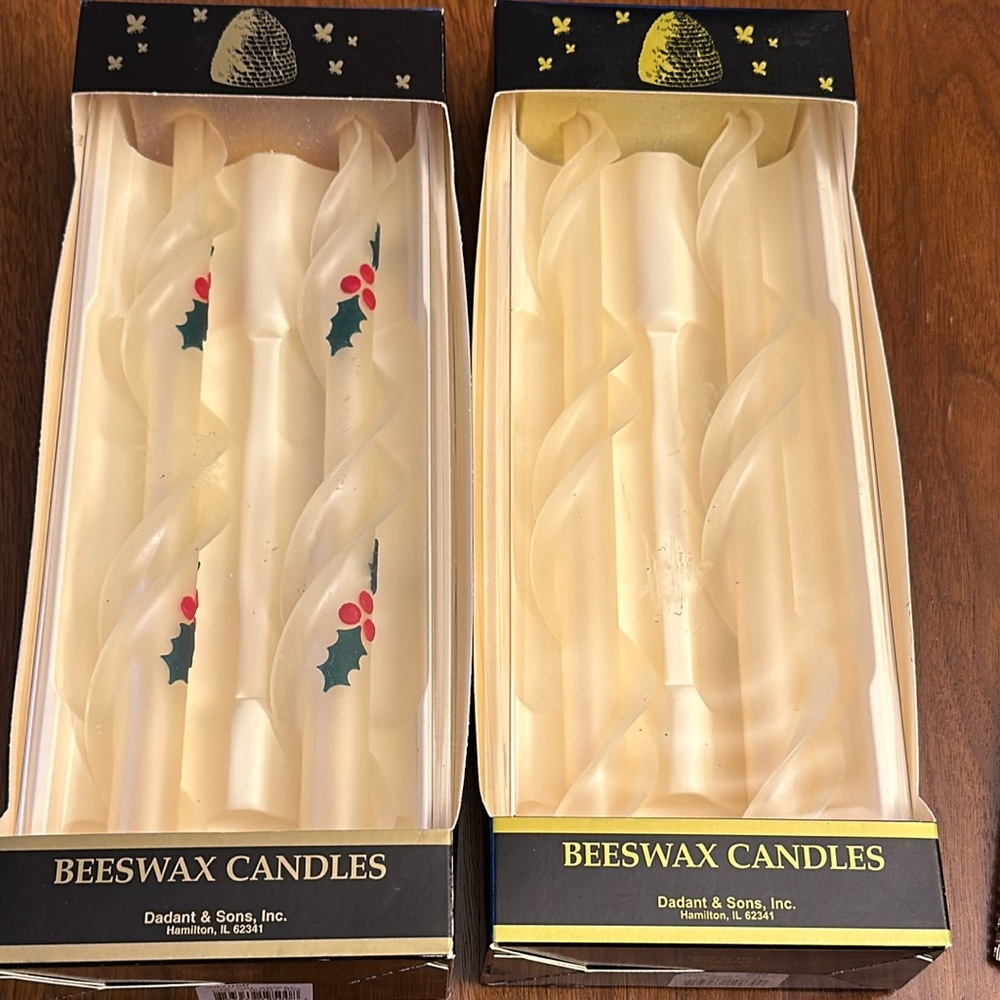 New In Box 2 Sets Dadant Beeswax Double Spiral 12“ Candles Made in USA Christmas